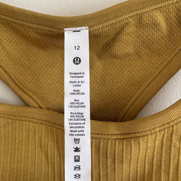 Lululemon Athletic Ebb To Street RB Cropped Tank Top Auric Gold NWT Sz 12 - Picture 6 of 7